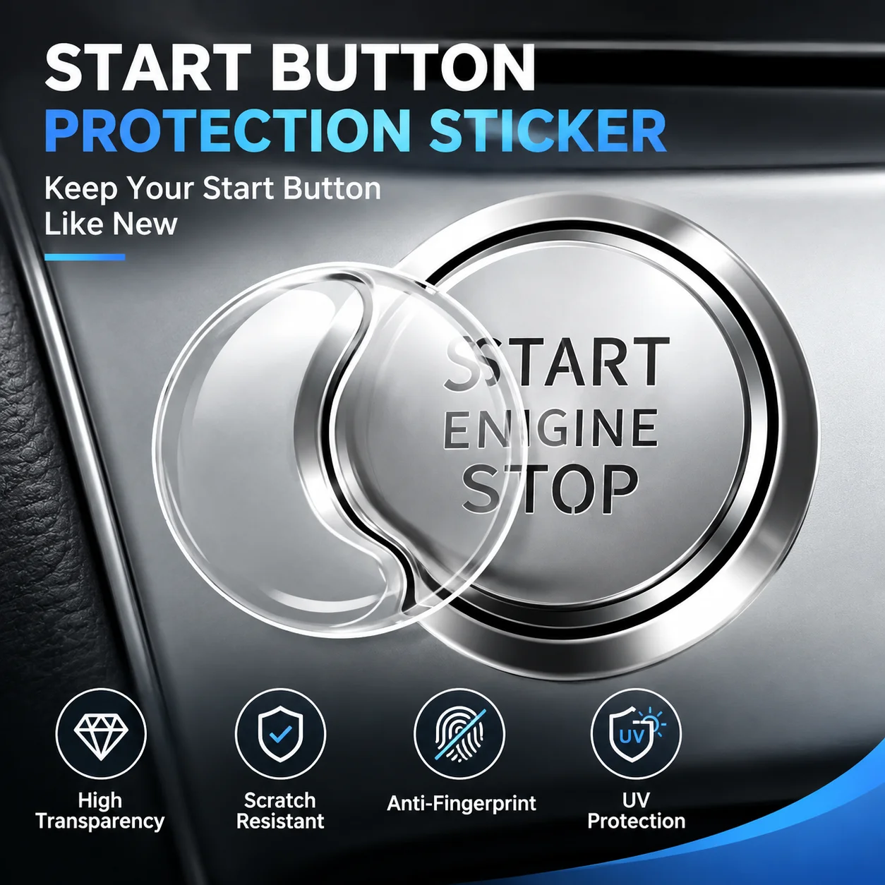 2026 MEW Crystal Clear Car Ignition Switch Protector, 2.2cm Start Stop Sticker, Anti Scratch DIY Cut Cover for All Cars