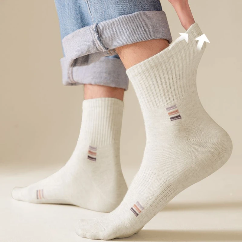 2025  Cotton Socks Men\'s Spring Fall Anti-bacterial Anti-pilling Anti-odor Breathable Sweat Combed Cotton Mid-calf Socks