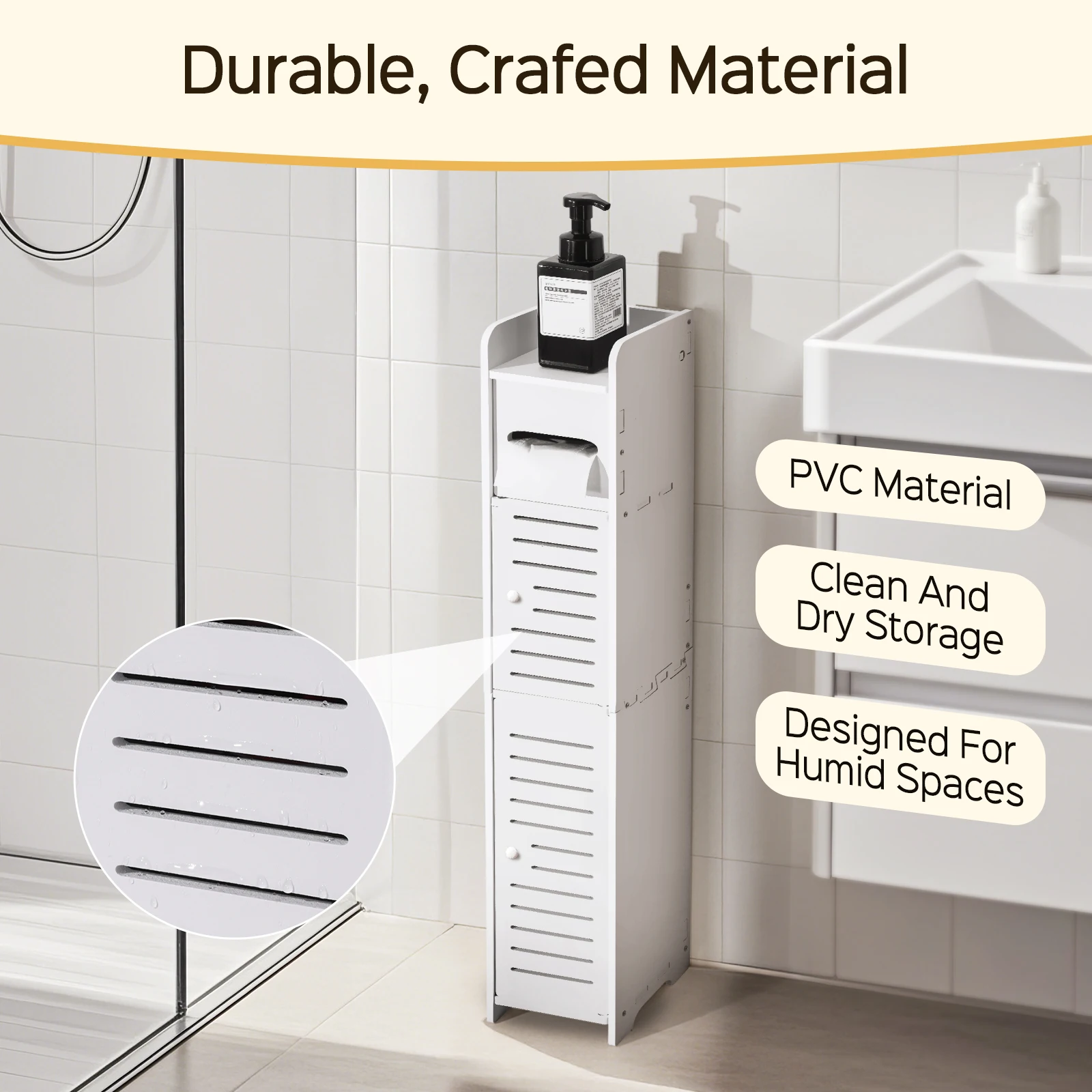 3 Tier Slim Bathroom Storage Cabinets in Different Sizes, Collapsible Storage Cabinets, Narrow Bathroom Storage Cabinets, Slim P image 5