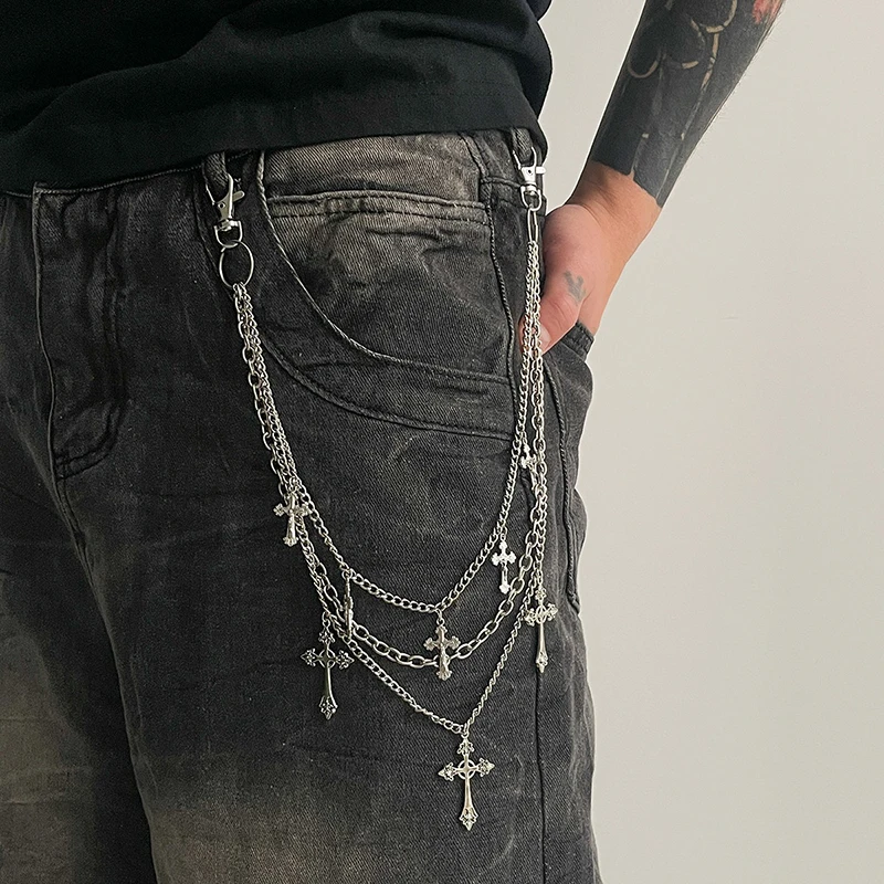 [Beautiful]Punk Rock Multi-layer Cross Pants Waist Chain Men Women Wallet Charm Jeans Unisex Hip-hop Jewelry Gift