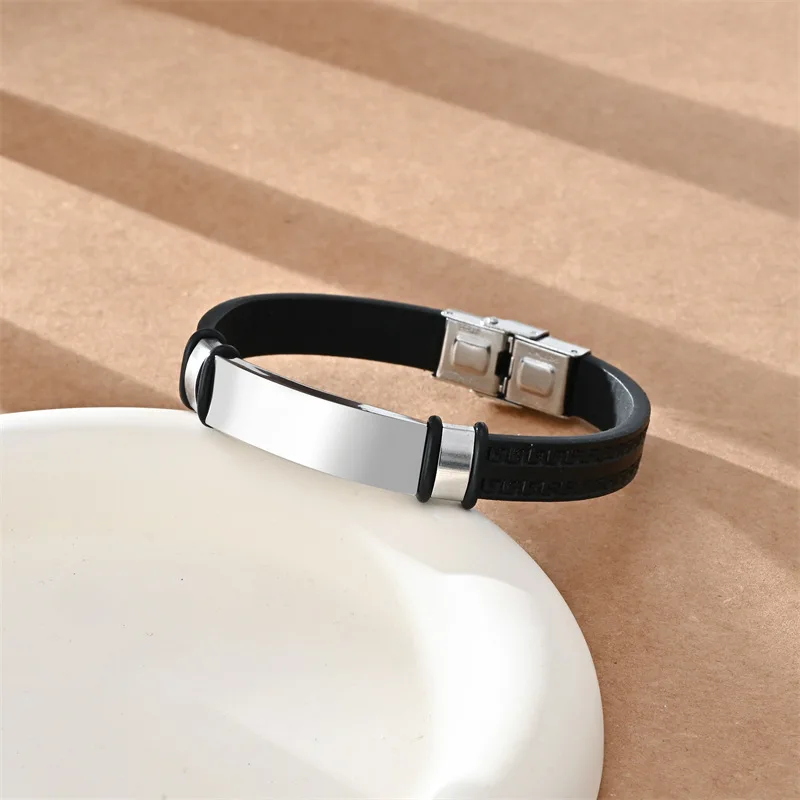 New Classic Simple High Quality Silicone Bracelet Silicone with Metal Men's Bracelet Popular Accessories Gift Wholesale