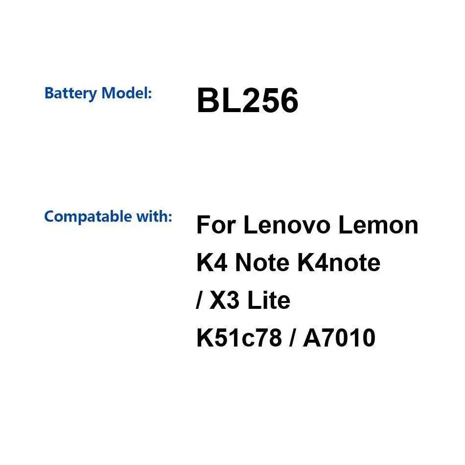

Safe For Lenovo Lemon K4 Note X3 Lite K51c78 A7010 BL256 Stable 3300Mah Mobile Phone Battery