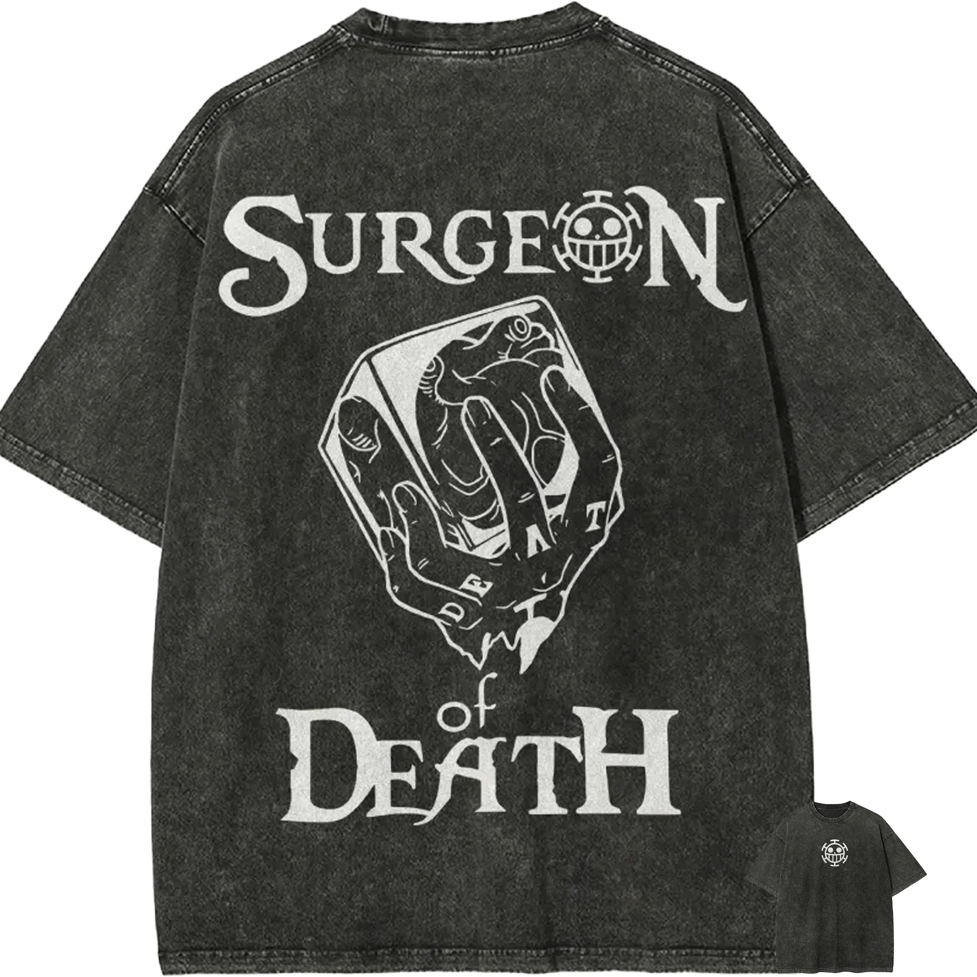 

Trafalgar Law T Shirt Men Acid Wash One Piece Anime Surgeon of Death Graphic Cotton Vintage Gym Wear Heart Pirates Print Tee