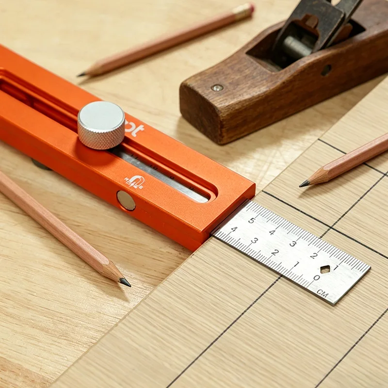 Extendable Aluminum Marking Gauge with Level Bubble Woodworking Layout Tool Depth Measuring Ruler Marking Locator Tool