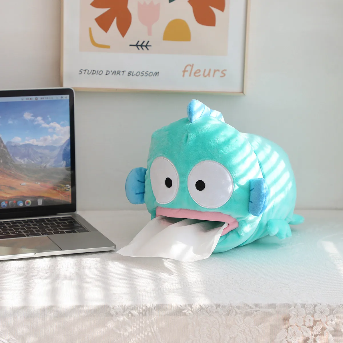 

28cm Sanrio Hangyodon Plush Tissue Box Cute Soft Cartoon Anime Hangyodon Home Decor Gifts For Girl Green