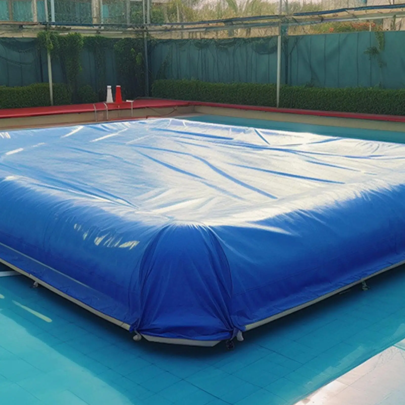 Ground Pool Covers Rectangular UV-Resistant PE Inflatable Pool Cover Foldable Swimming Pool Dust Proof Windproof Pool Blanket