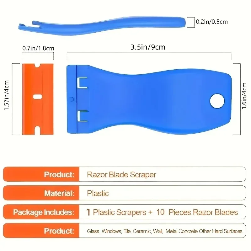 Plastic Razor Blade Combination To Remove Glue Stickers,decals,window Glass Cleaning, Paint Scraper, Residual Glue Cleaning Tool