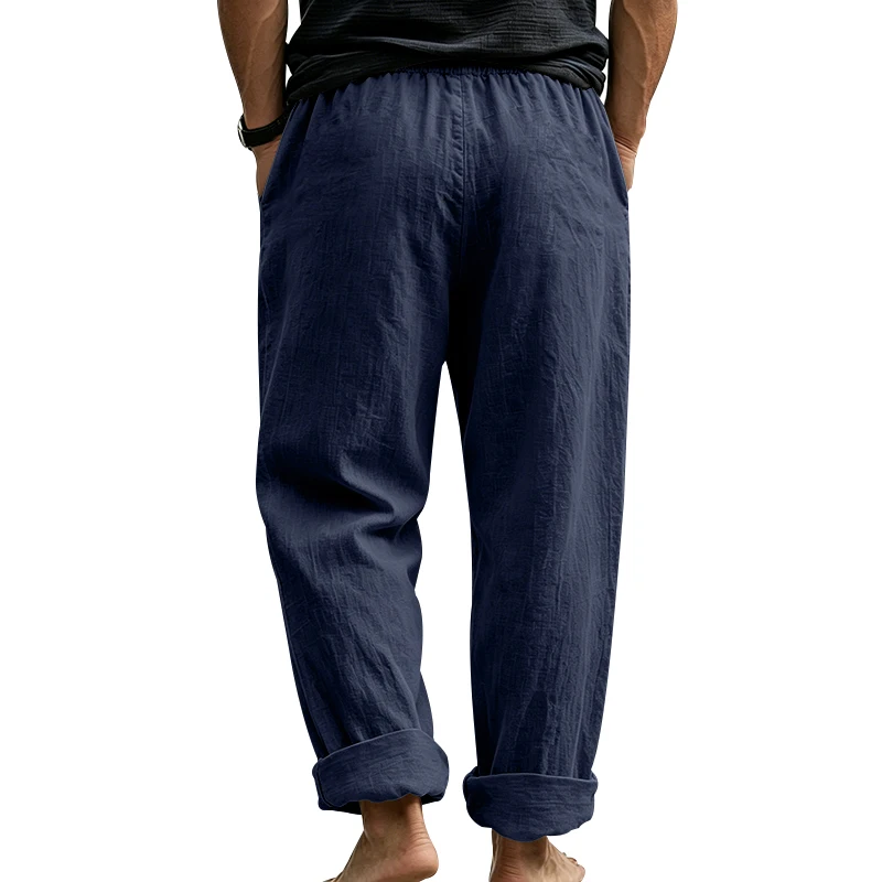 Sommerliche Herren-Leinenhose, Lässige Hawaiian-Hose mit Elastischem Kordelzug, Atmungsaktive Gerade Lange Hose mit Taschen für Alltag und Zuhause – Detail 11
