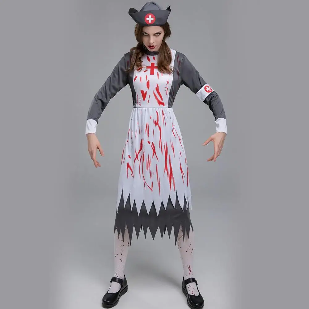 Transfrontalier loween horreur Zombie infirmière jeu Costume Performance grande taille Zombie ow tenue femme traditionnelle...