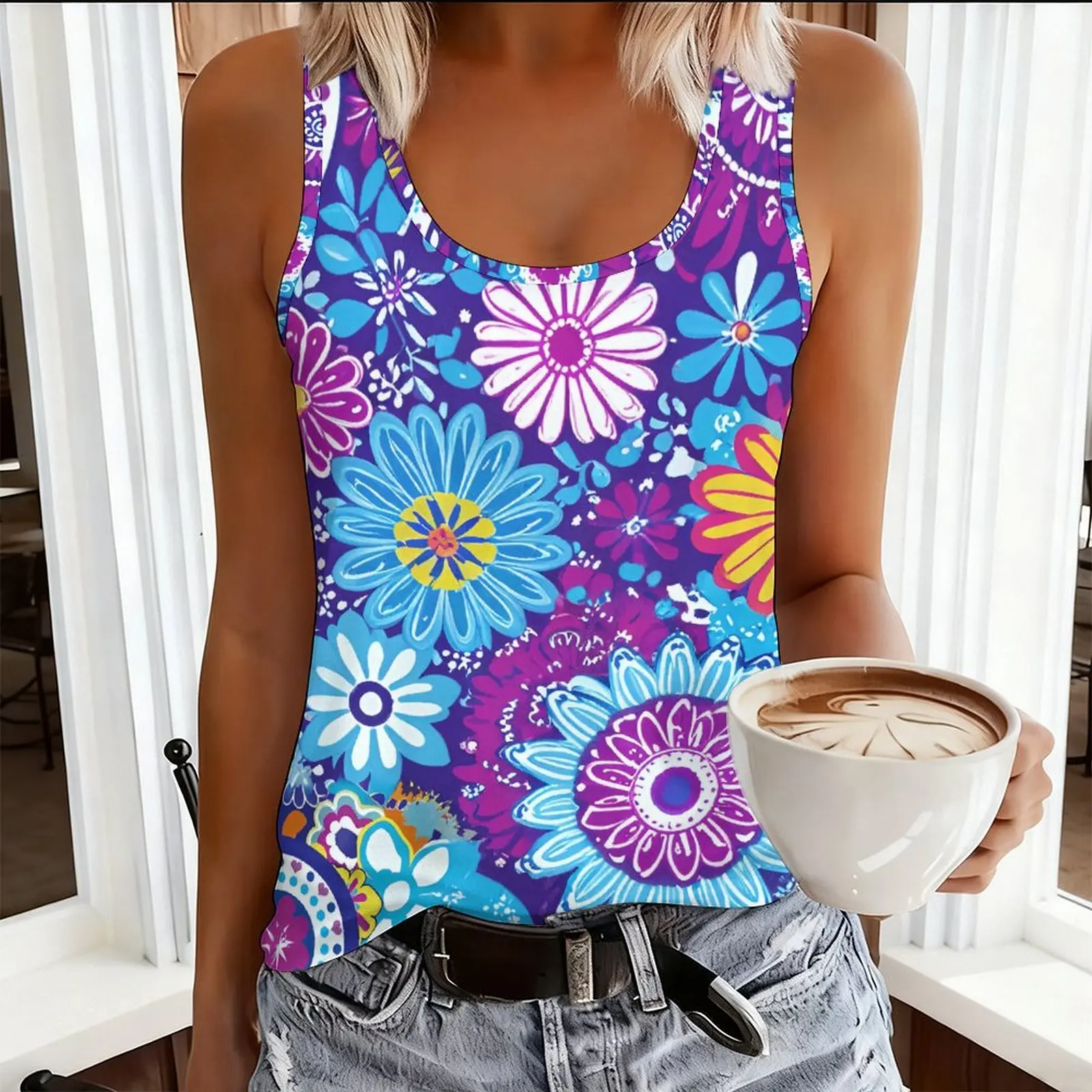 Vintage Round Neck Sleeveless Top Women's Casual T-shirt Temperament Tee Daily Vest Elegance Clothes - view 3