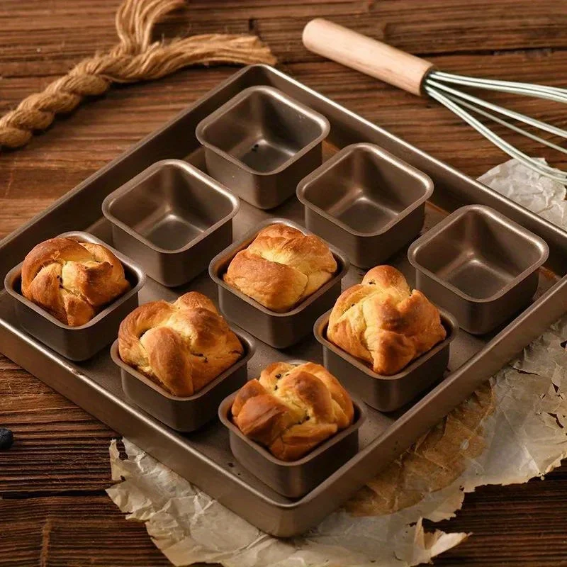 1/4pcs Square Carbon Steel Cake Mold Non-stick Small Bread Toast Trays Baking Pan Multifunctional Mousse Cup Kitchen Baking Tool