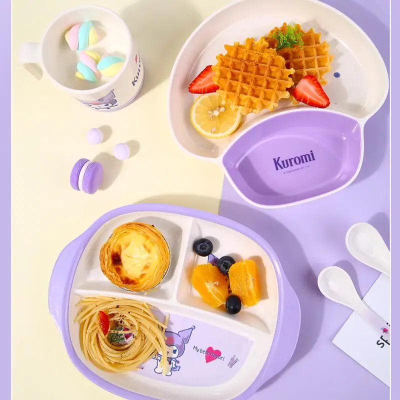 

4-Piece Set Gift Box Sanrio Kuromi Tableware Kawaii Anime Anti-Fall Bowl CuteMilk Cup Cartoon Plates Spoon Kitchenware Wholesale