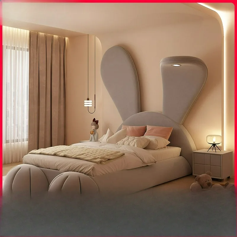 Cream wind children boy girl rabbit bed fabric bed 1.8 meters modern simple double princess 1.5 meters bed