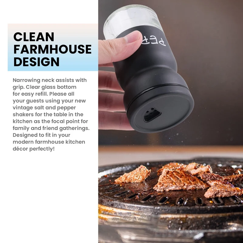 

A47U Farmhouse Salt and Pepper Shakers Set with Adjustable Lids, Modern Home Country Kitchen Decor, Cute Shaker Set