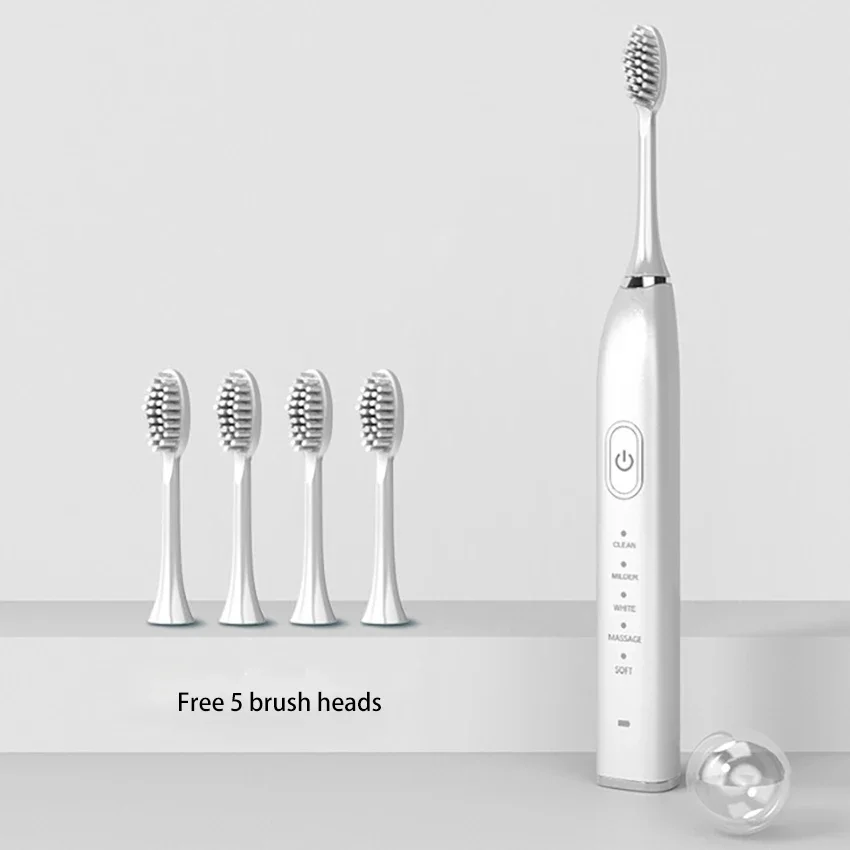 1 Bộ 5 Chế Độ Bàn Chải Đánh Răng Điện Tự Động Sạc Điện Cổng USB Siêu Âm Răng Bàn Chải Dành Cho Người Lớn 5 Đầu Thay Thế