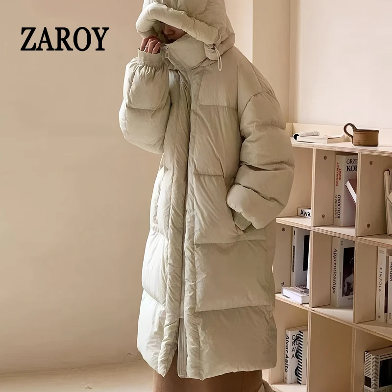 

ZAROY Пуховики 2026 New Outwear Winter Thicken Warm Women Long Jacket Hooded Loose Korea Casual Down Coat Puffer Parkas