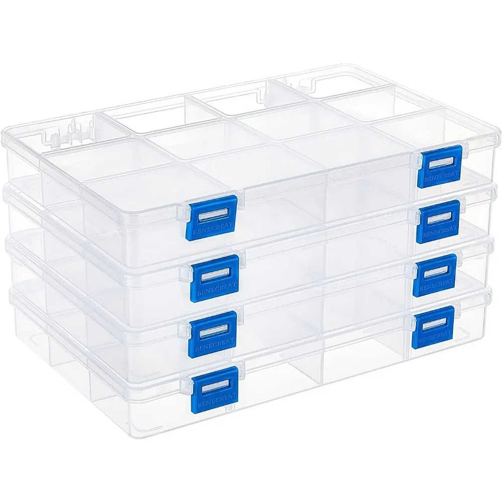 4PCS 12 Grids Plastic Storage Box Jewellery Box Compartment Organizer Earring Storage Containers Clear Plastic Bead Case