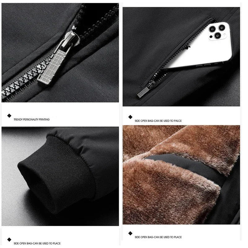 BROWON Brand Jacket for Men Fashion Stand Collar Business Casual Clothes Man 2026 New Solid Color Fleece Warm Winter Jacket Men
