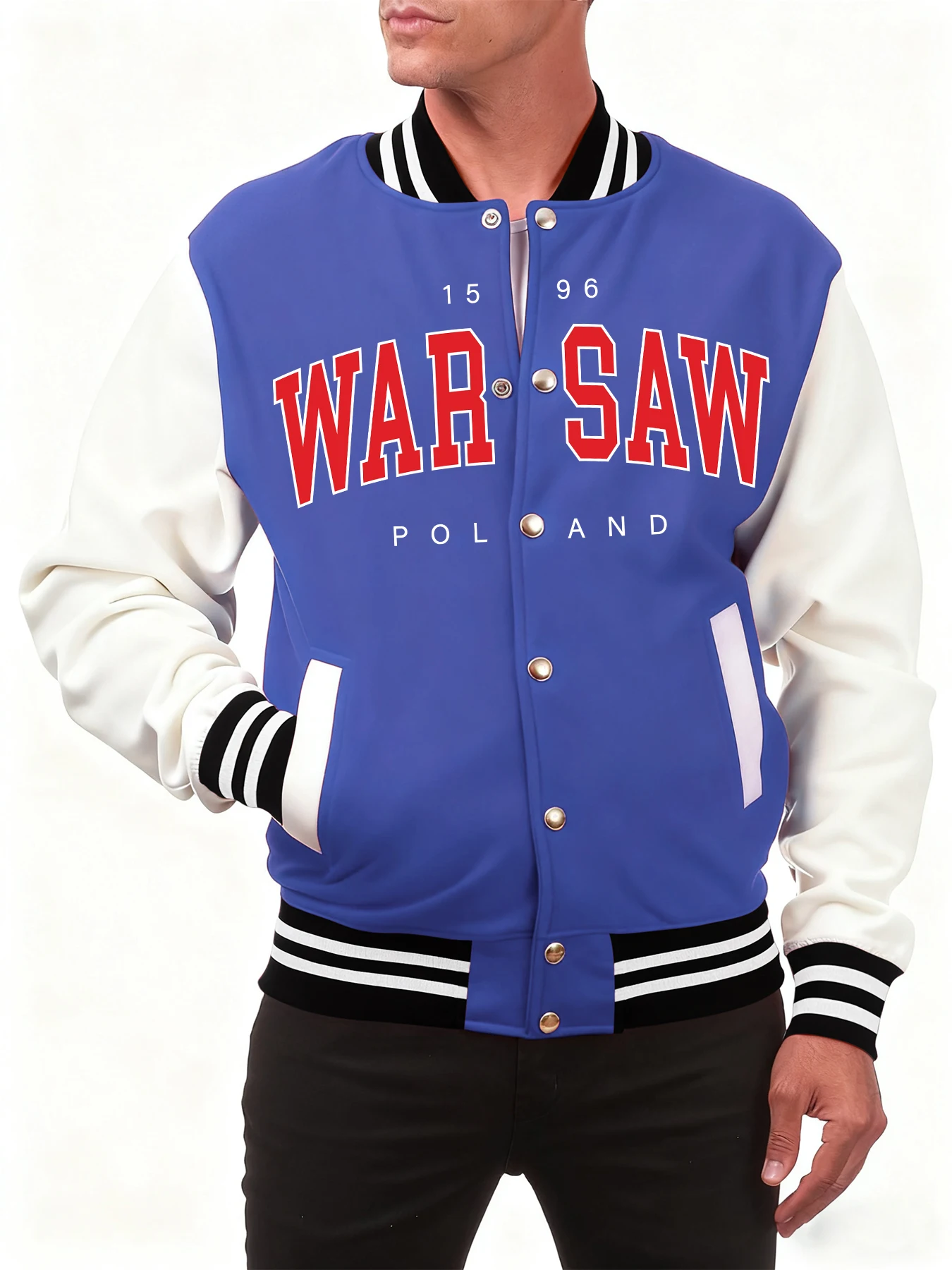 

Warsaw Poland Letter Print Male Jacket Soft Fleece Baseball Jersey Vintage Casual Sportwear Autumn Fashion Loose Mens Coat