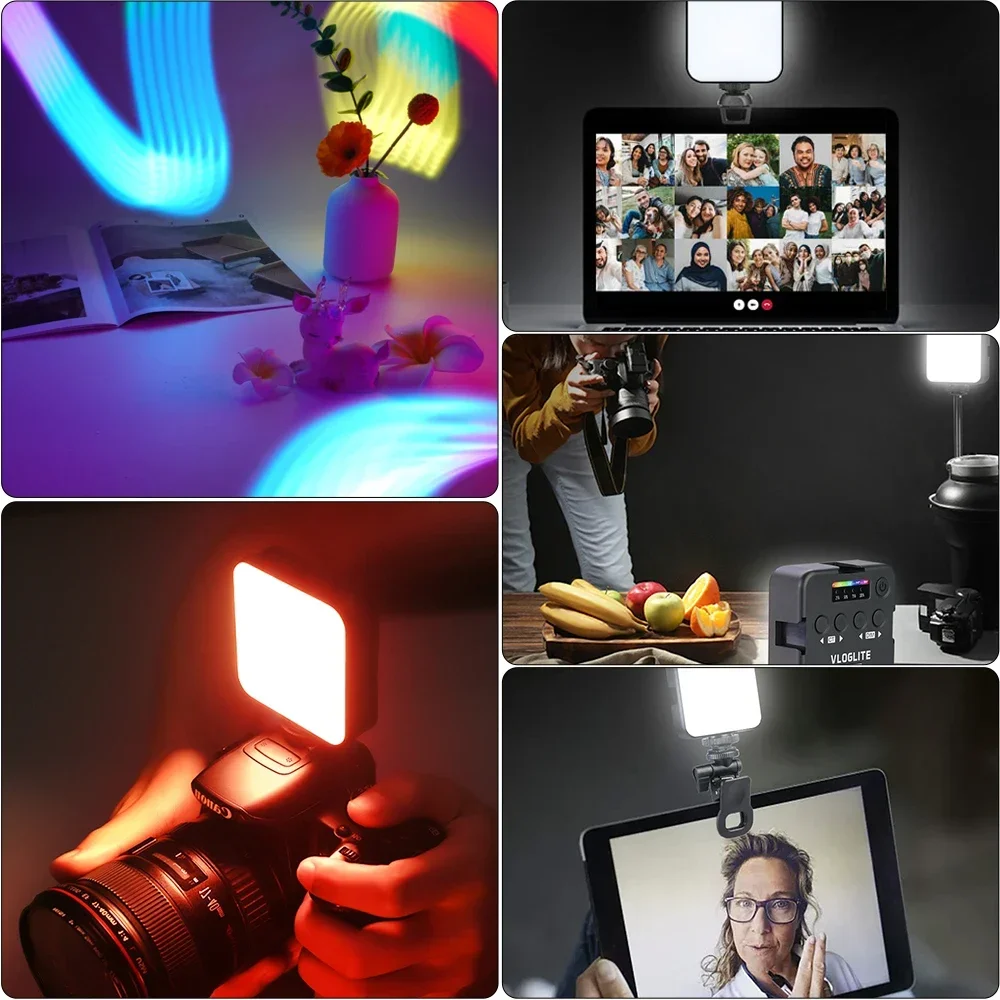 Powerwin T64 RGB LED Panel Light Mini Pocket Camera Vlog Lite 65 LEDs 1200mAh Rechargeable Portable Photo Video Lamp Lighting