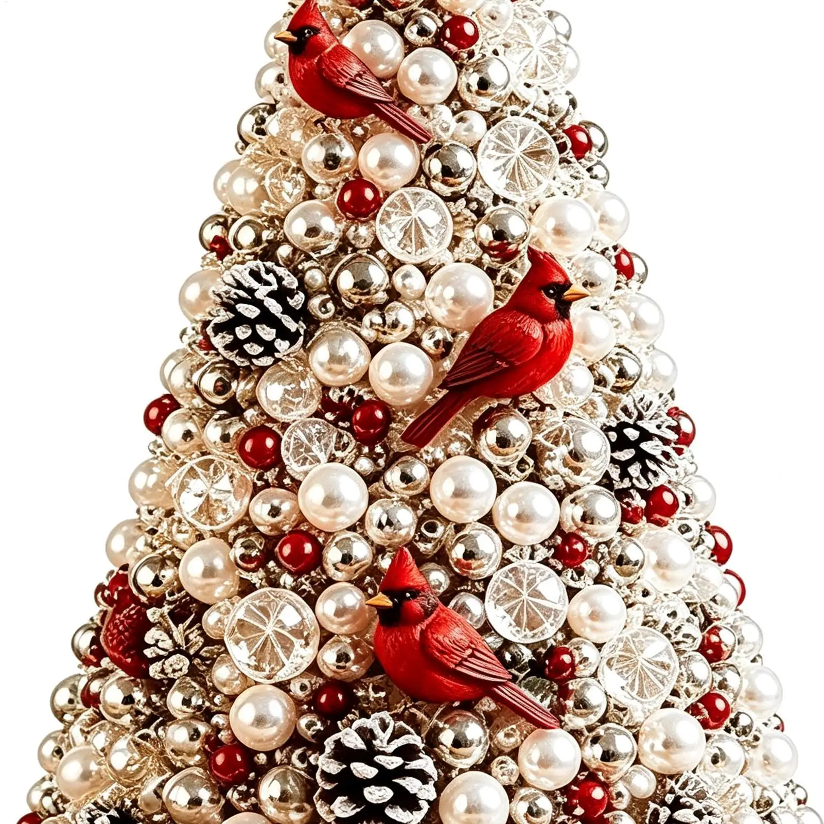 19X9cm Beaded Christmas Tree Kit with Pearl Red Bird Charm, DIY Craft Ornament Making Set, Holiday Nativity Wall Decor - view 5