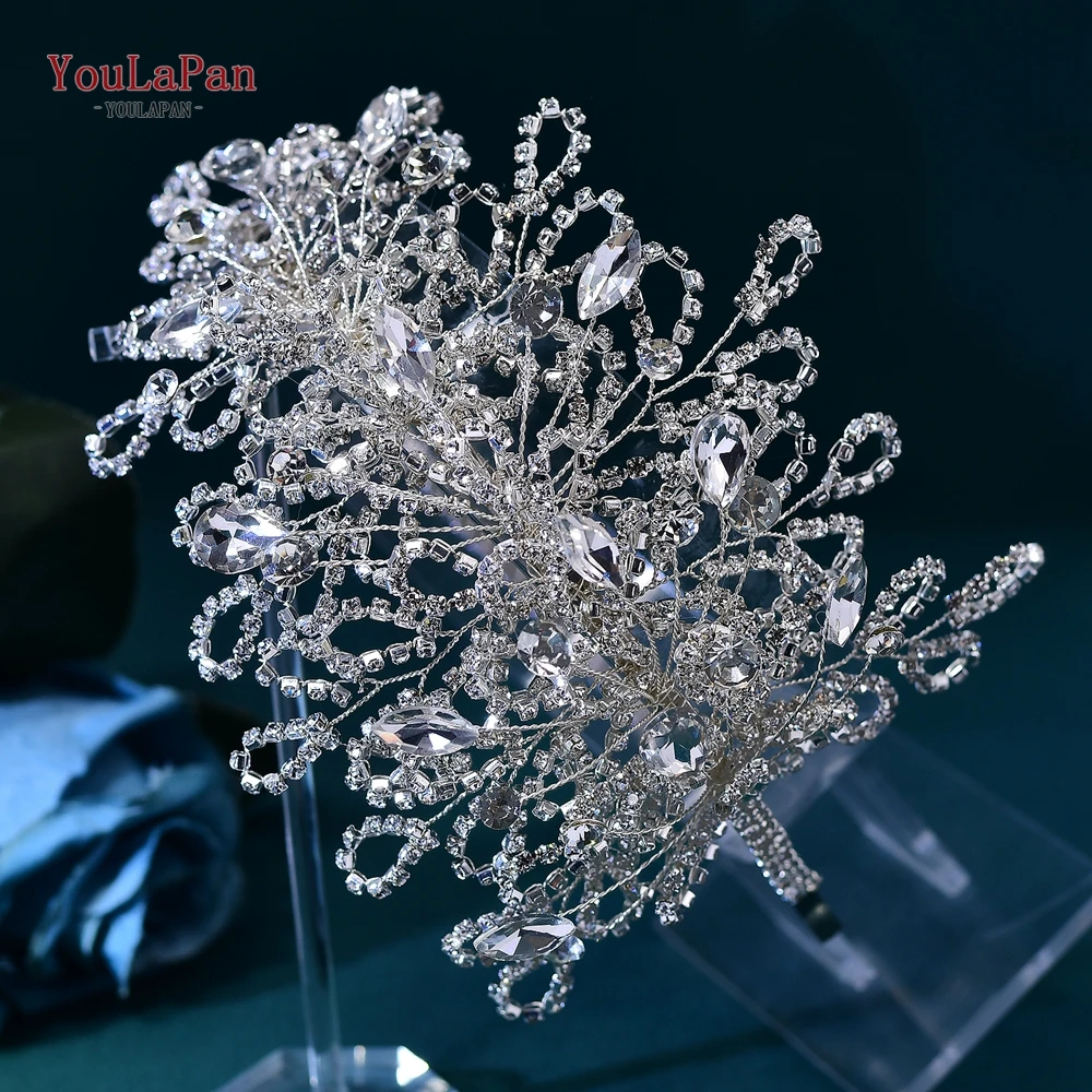 

YouLaPan Wedding Shiny Leaves Shape Chain Tiara Bridal Headdress Silver Color Rhinestone Bride Hairband Ornaments HP637