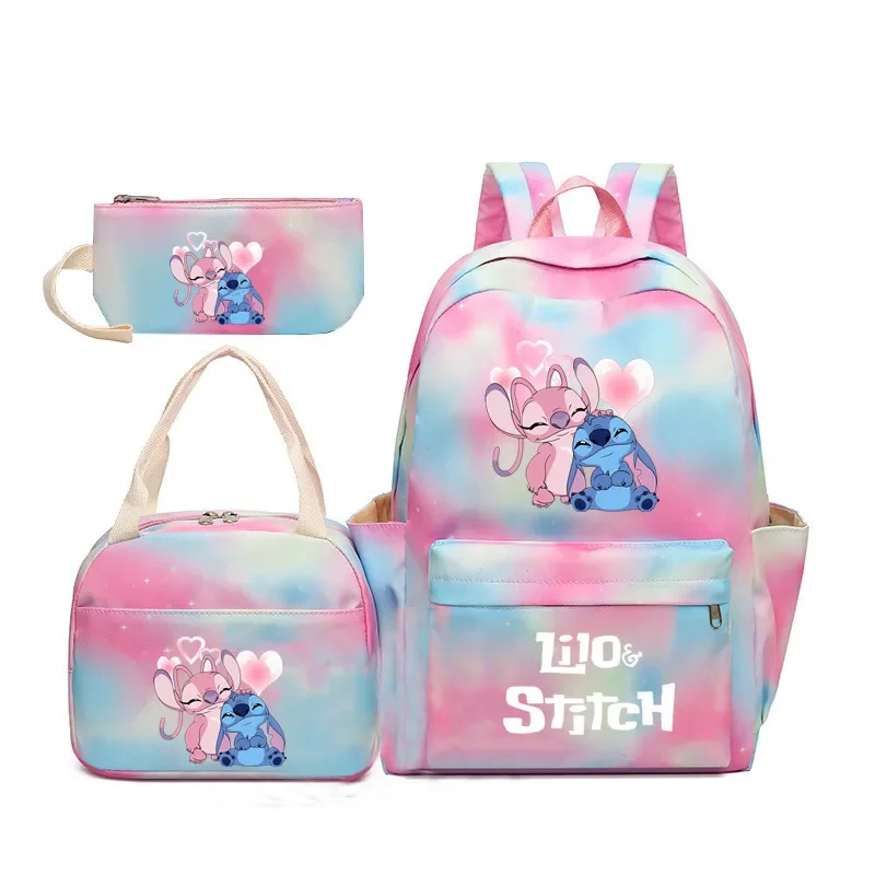 3pcs Set Disney Stitch School Bag Gradient Backpack Lunch Bags Pencil Case Kawaii Cartoon Anime Boys Girls Back To Schools Gifts