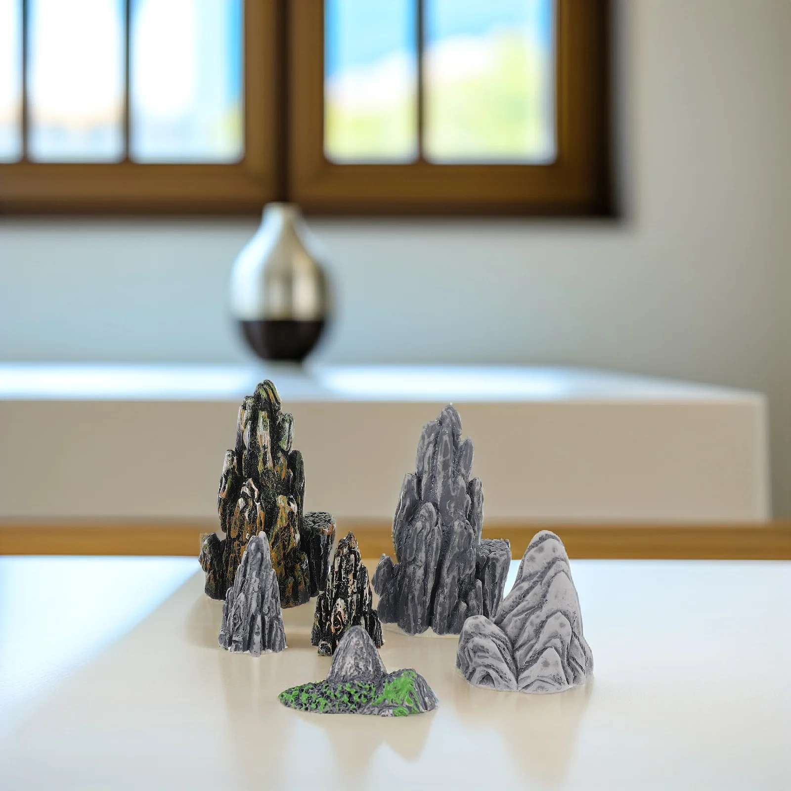 

8pcs Mini Resin Rockery Artificial Mountain Bonsai Home Decor Fake Stones for Zen Desk Room Aquarium Landscaping Garden
