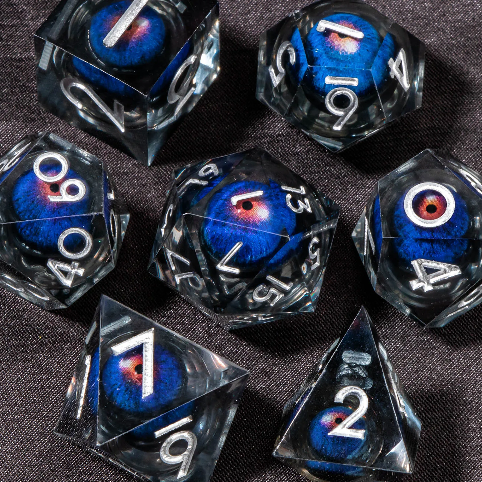 

DND Sharp Edge Resin Beholder's Eye Dice, 7Pcs Liquid Core Dice Set, Polyhedral Role Playing D and D Dice D20 D12 D10 D8 D6 D4