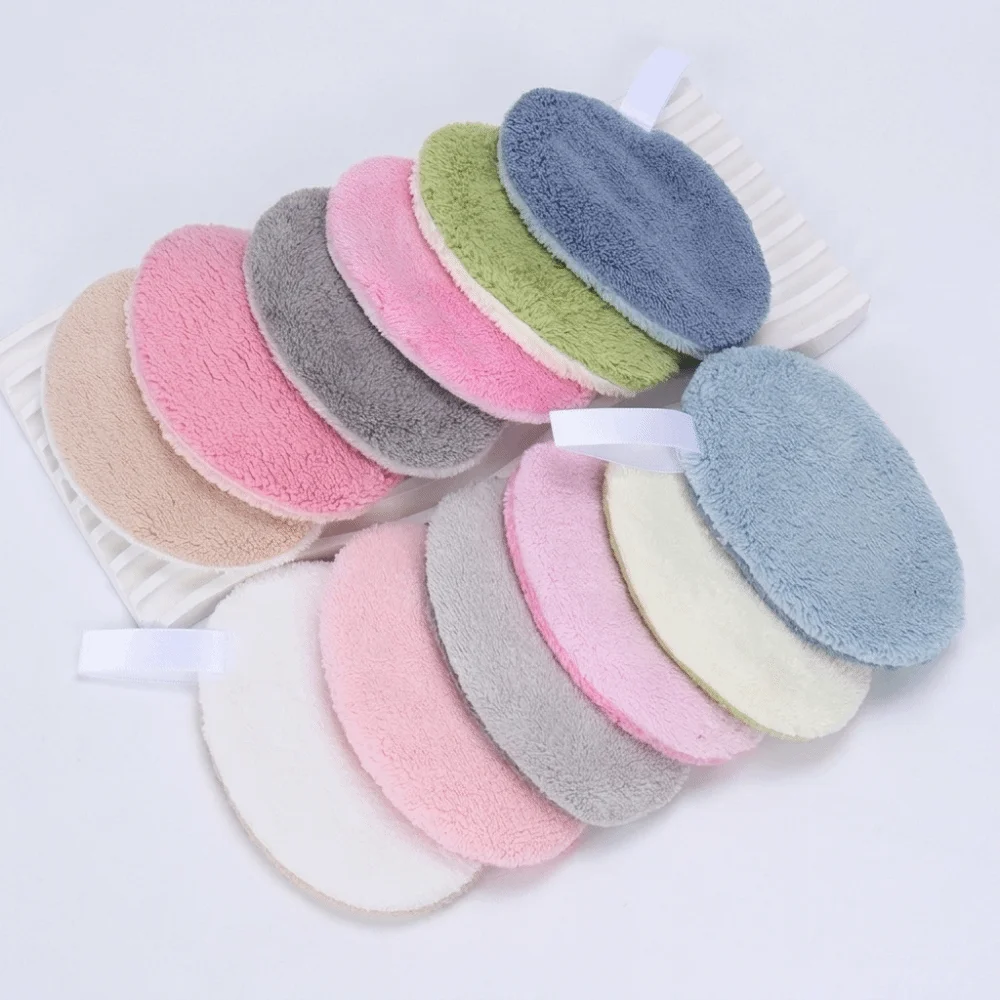6 Pcs Set Coral Fleece Face Wash Pads Round Shape Thickened Facial Cleansing Cloth Absorbent Double Sided Skincare Tool Pads