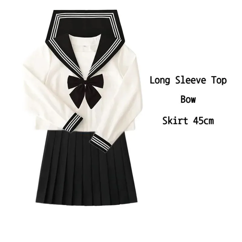 JK Uniform Black Collar White Lines School Uniform Girl Sailor Suits Pleated Derss Japanese Style Clothes Anime COS Costumes