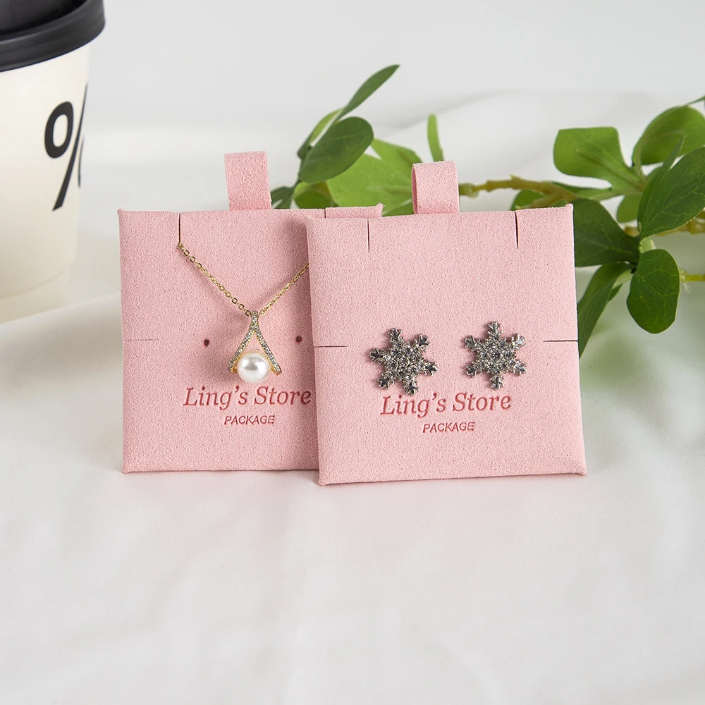 

100Pcs Pink Microfiber Jewellry Packaging Display Card Pads Earrings Necklaces Storage Accessories Wedding Rings Packaging Boxes