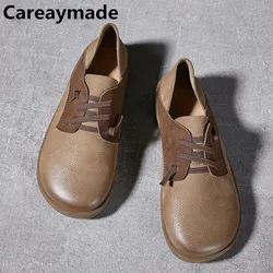 Careaymade-Retro leisure Genuine Leather handmade women's shoes,round toe elastic band flat bottomed color soft sole shoes