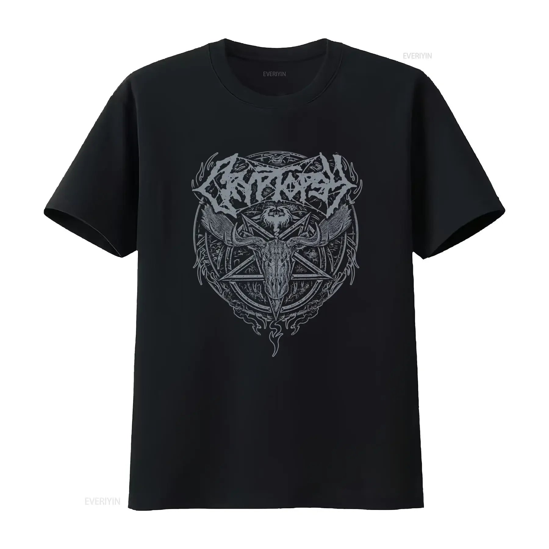 CRYPTOPSY Moose Skull Star Pentagram Print T Shirt for Rock Metal Band Fans vintage Washed streetwear graphic Slightly Stylish