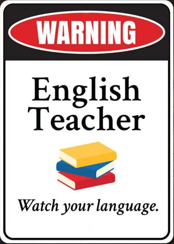 English Teacher Sign, Teacher Warning Sign, No Bad Language, Decor, Warning Sign Decor, Room Decor, Metal Sign, Quality Metal