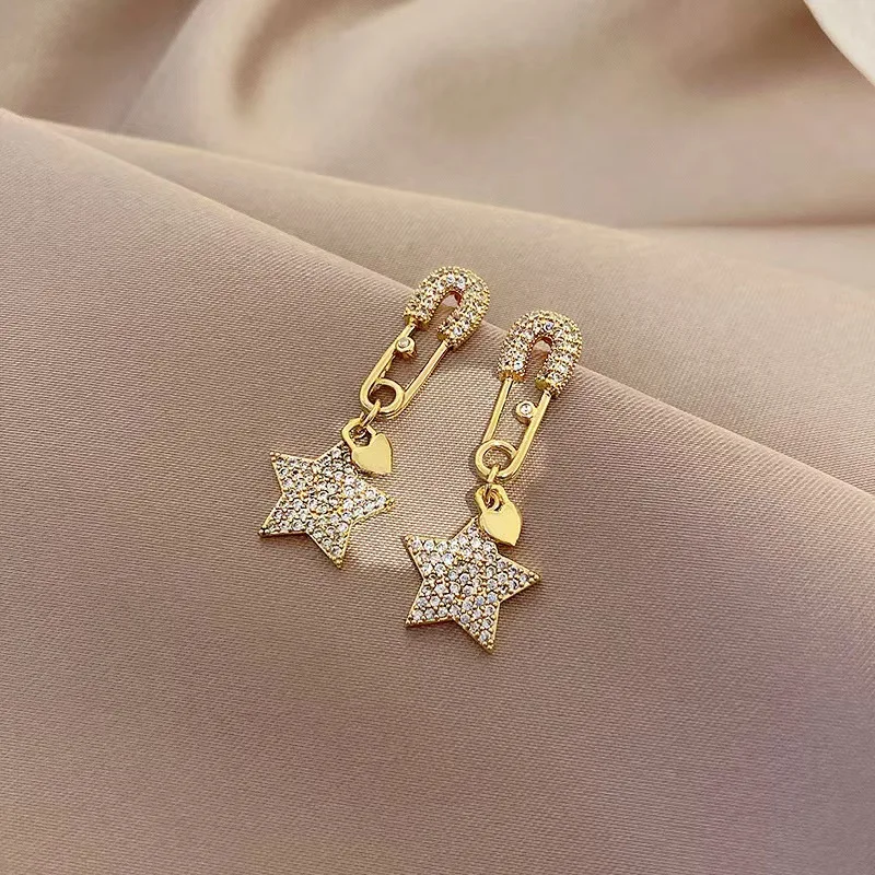 Fashion paper clip design earrings trend super flash set rhinestone star temperament stud earrings
