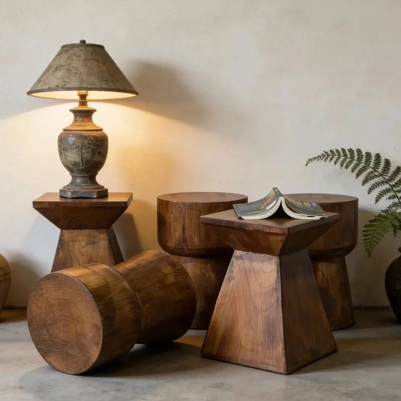 Quiet Wind Solid Wood Stool Log Stump Ornament Home Coffee Table Creative Wooden Stump Special Shaped Round Stool Ancient