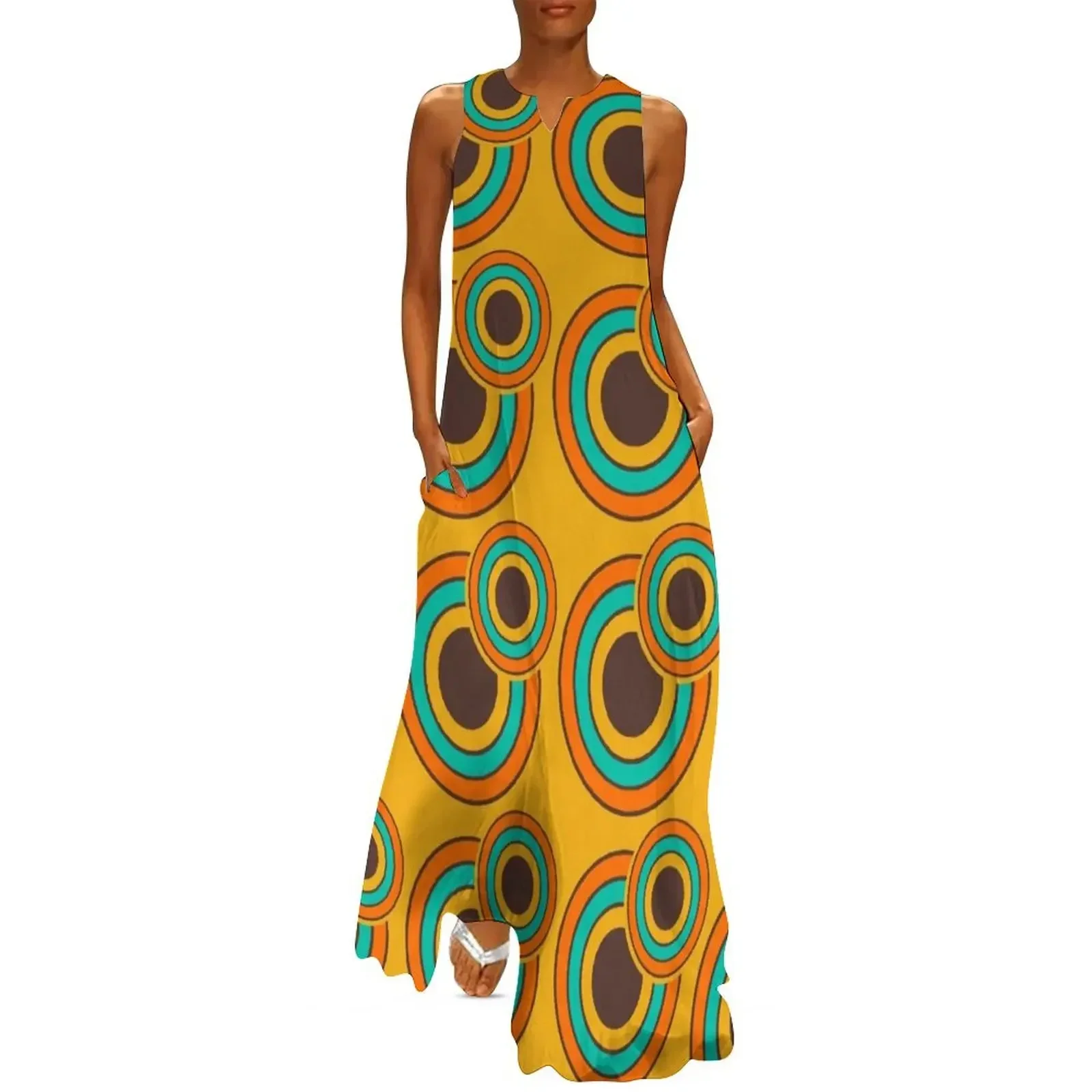 

1970's Retro Circles / Vintage 70s Seventies Pattern Long Dress luxury woman evening dress Dress