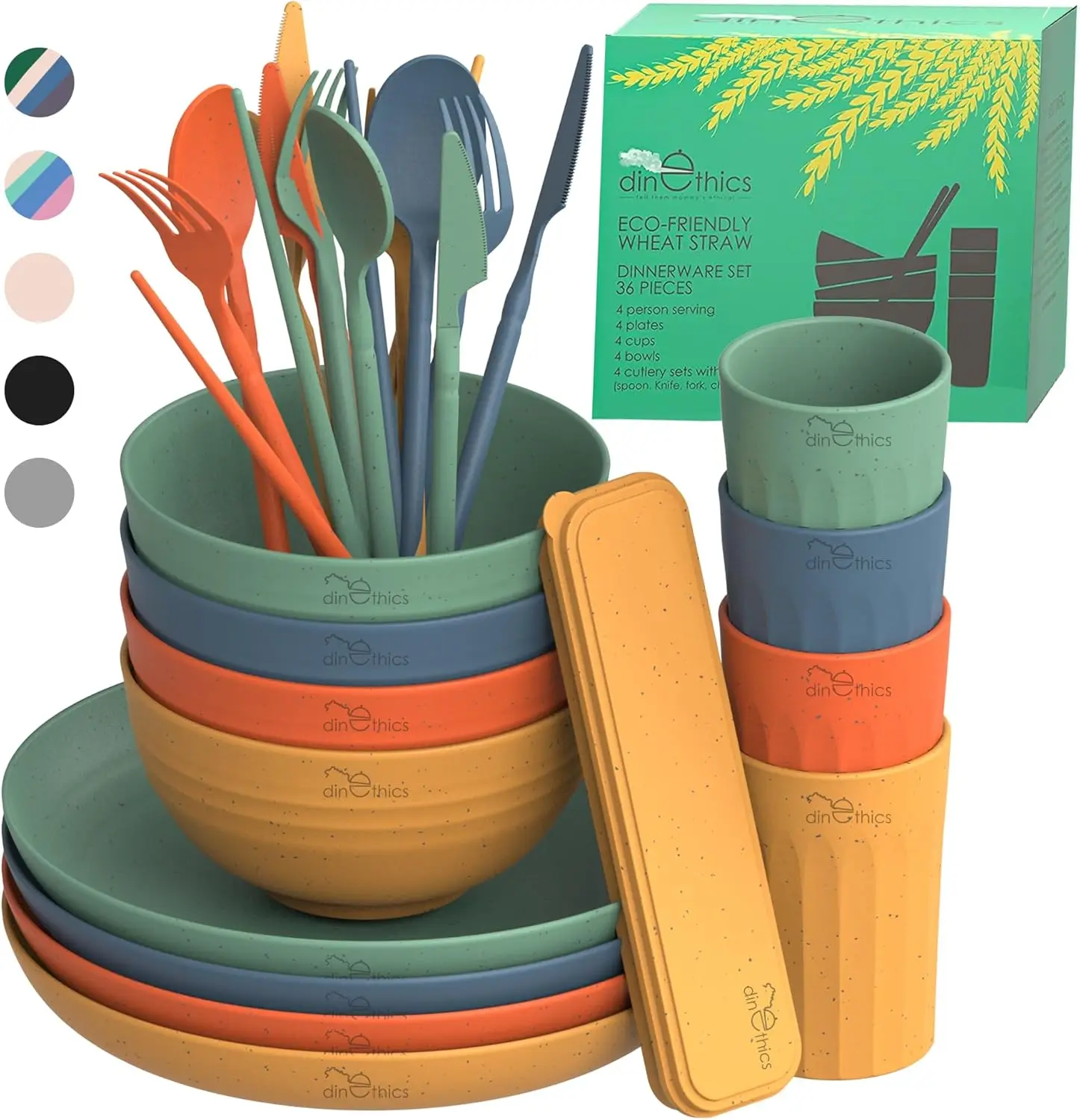 

Wheat Straw Dinnerware Sets for 4 - Camping Plates, Cups & Bowls - Dishwasher & Microwave Safe