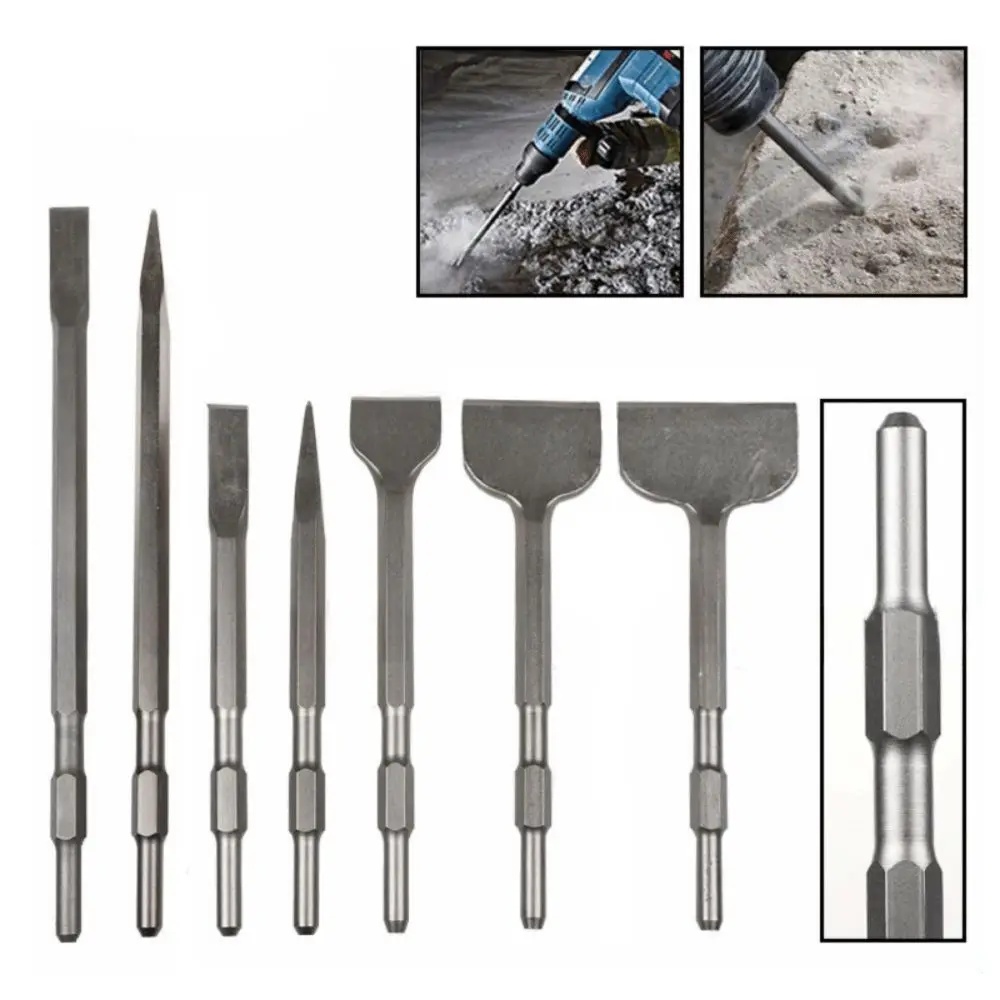 Sturdy Hexagonal Shank Slotting Flat Chisel Steel Flat Head Impact Bit Wear-resistant Silver Impact Drill Bit Brick