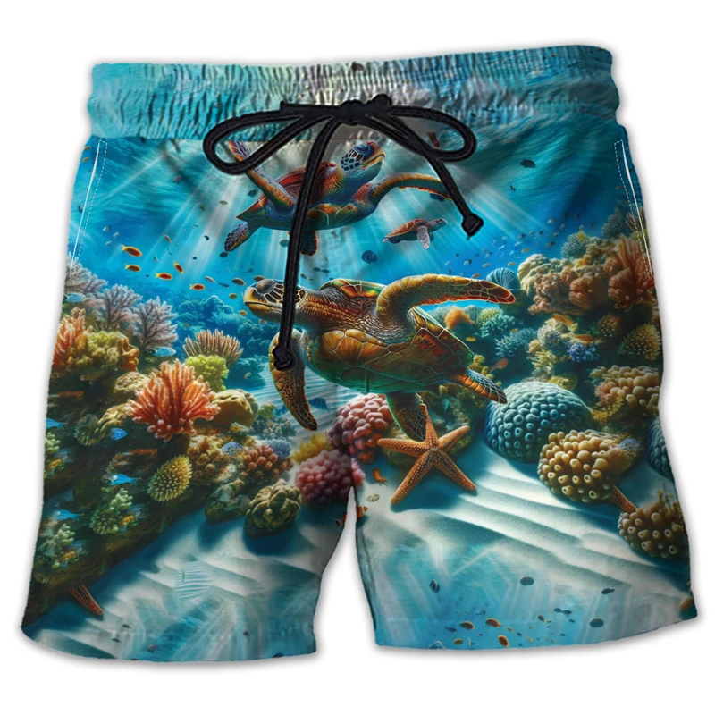 Animal Turtle 3D Printed Short Pants For Men Clothes Casual Hawaiian Sea Animal Beach Shorts Loggerheads Trunks Kids Trousers