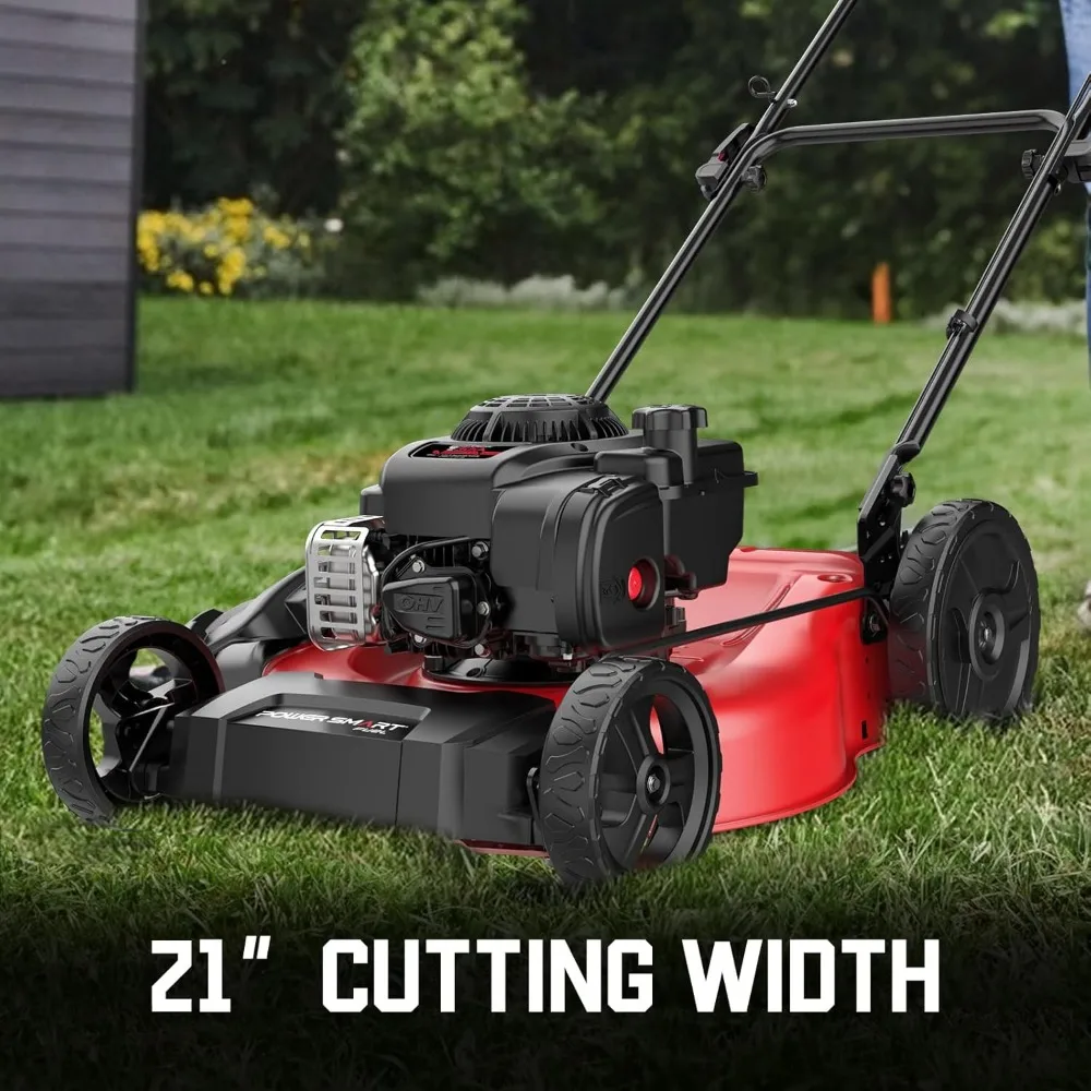 

Газовая газонокосилка, 21 дюйм. с двигателем Briggs and Stratton E300 объемом 125 куб.см, толкающая косилка 2-в-1 с мульчированием и боковым разрядом