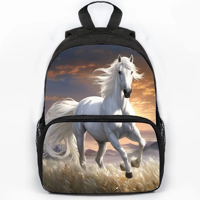 Large Capacity Backpack for Students Boys Girls Running Horses Print Waterproof School Bags Children Knapsack Travel Bag Mochila