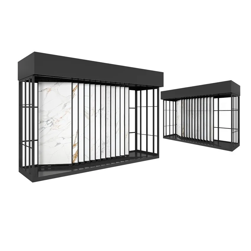 Modern Foldable Metal Marble Ledges Pull-out Rack Floor Display Unit for Retail Shops