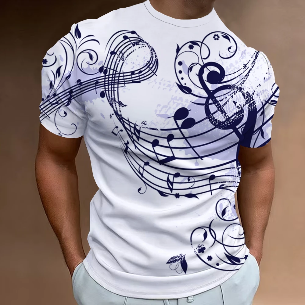 Fashion T-Shirt For Men 3d Musical Notation Printed Men‘S Clothing Street Tops Summer Casual Short Sleeve Loose Oversized Shirts