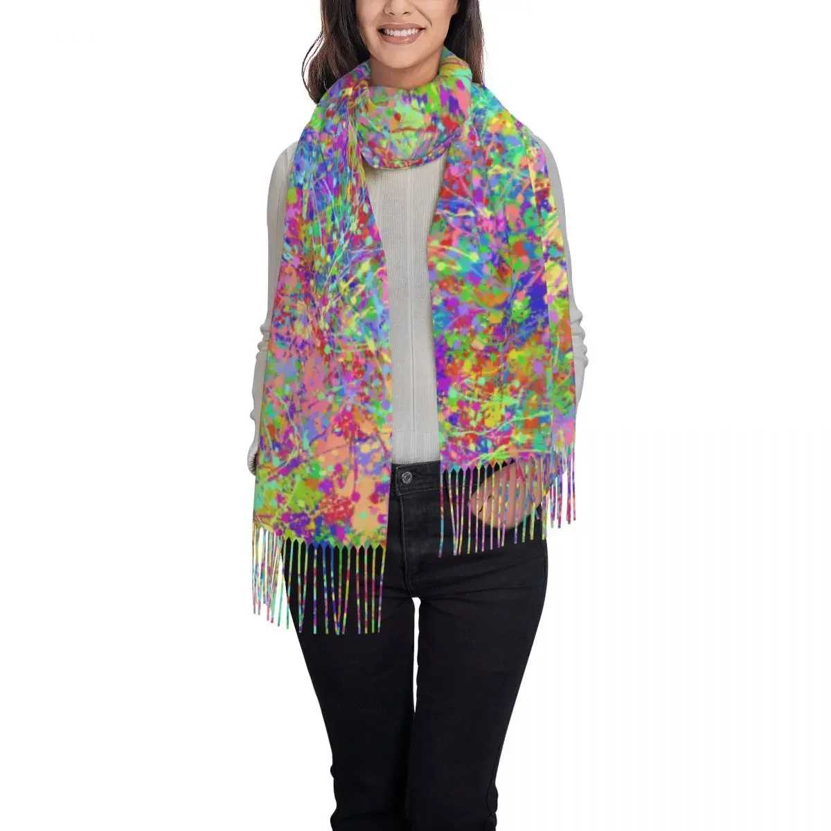 Outdoor Scarf Winter Fun Neon Paint Shawl Wraps Multicolor Splatters New Design Bufanda Womens Popular Head Scarves