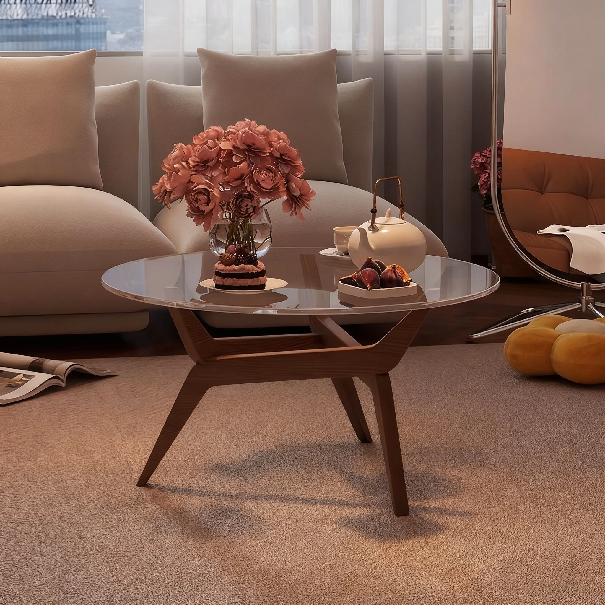 #Modern light luxury French round coffee tables with European Union CE certification, upscale hotels, apartments, homes