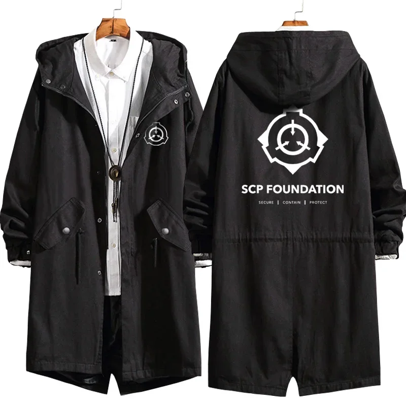 SCP Secure Contain Protect Cosplay Costumes SCP Foundation Unisex Long Sleeve Hoodie Sweatshirts Jacket Top Trench Coat Black