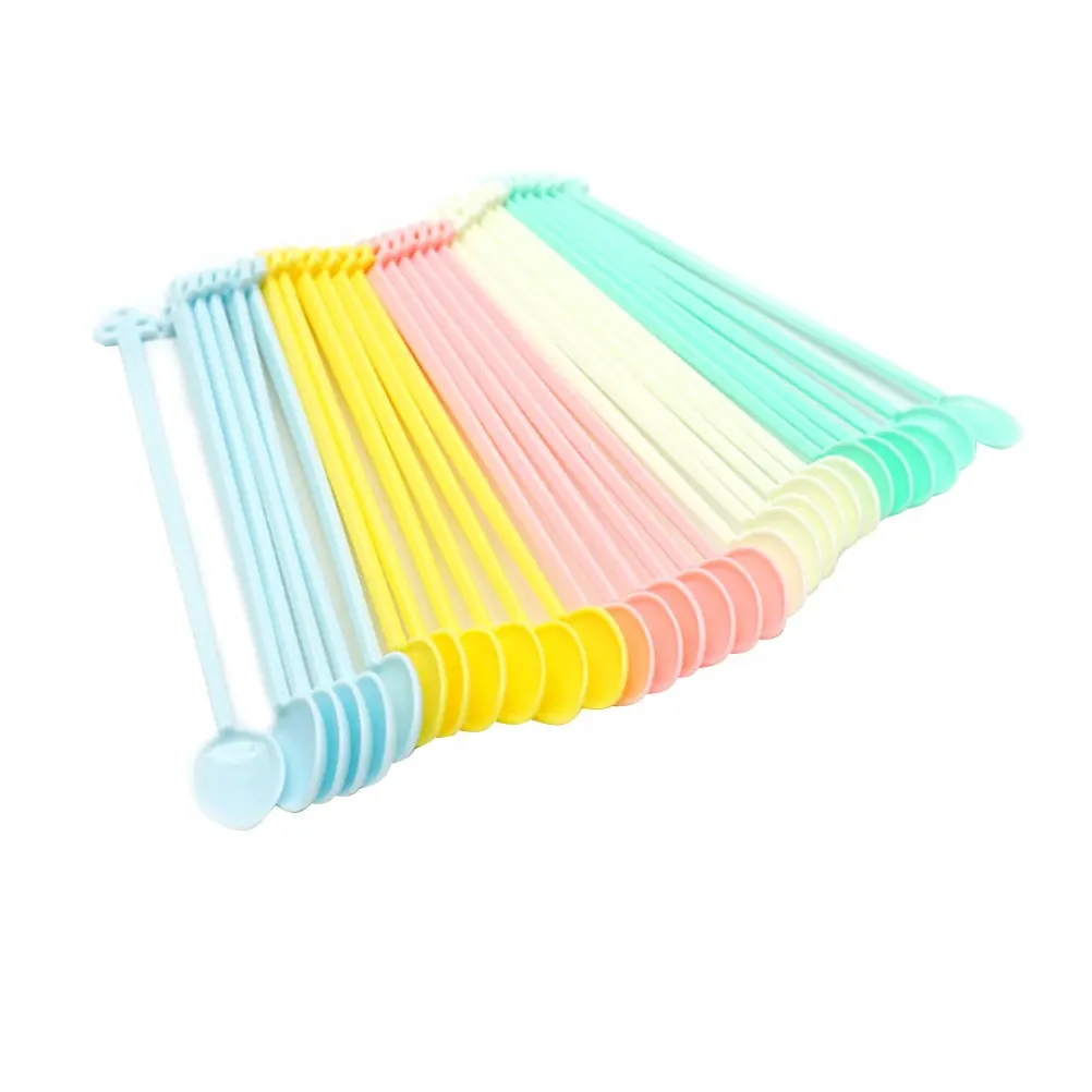 30Pcs Mini Stirring Spoon Plastic Candy Color Smooth Handle Arc Design for Coffee Sauce Bar Home Coffee Shop Use