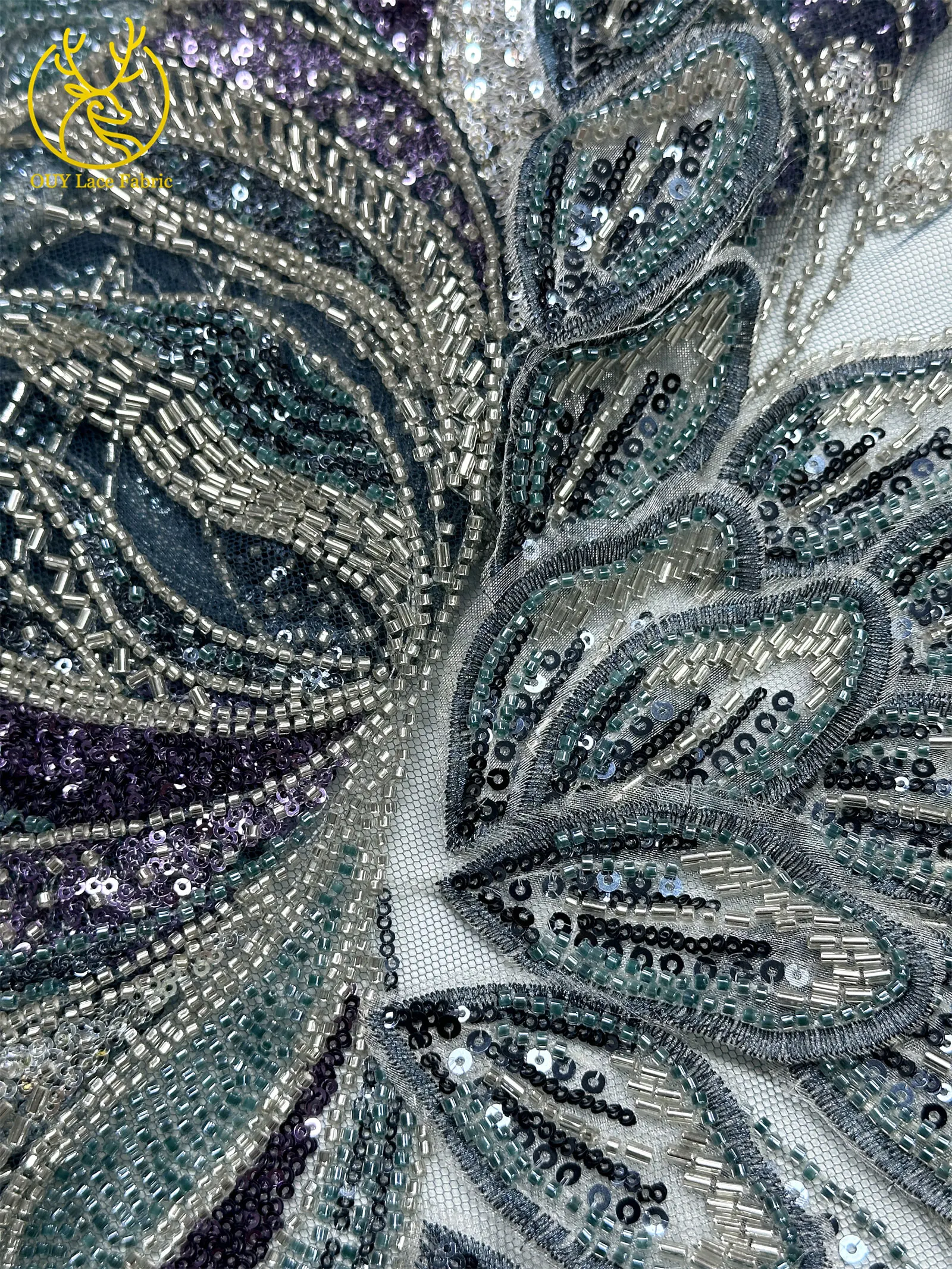 3D Afrikanischer DIY handgefertigter bestickter Perlen-Spitzenstoff, hochwertige nigerianische Pailletten-Französisch-Spitze aus Tüll für Damen-Hochzeitskleider – Detail 33